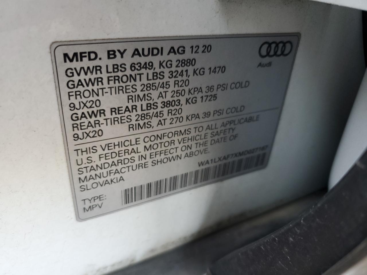 WA1LXAF7XMD027167 2021 Audi Q7 Premium Plus