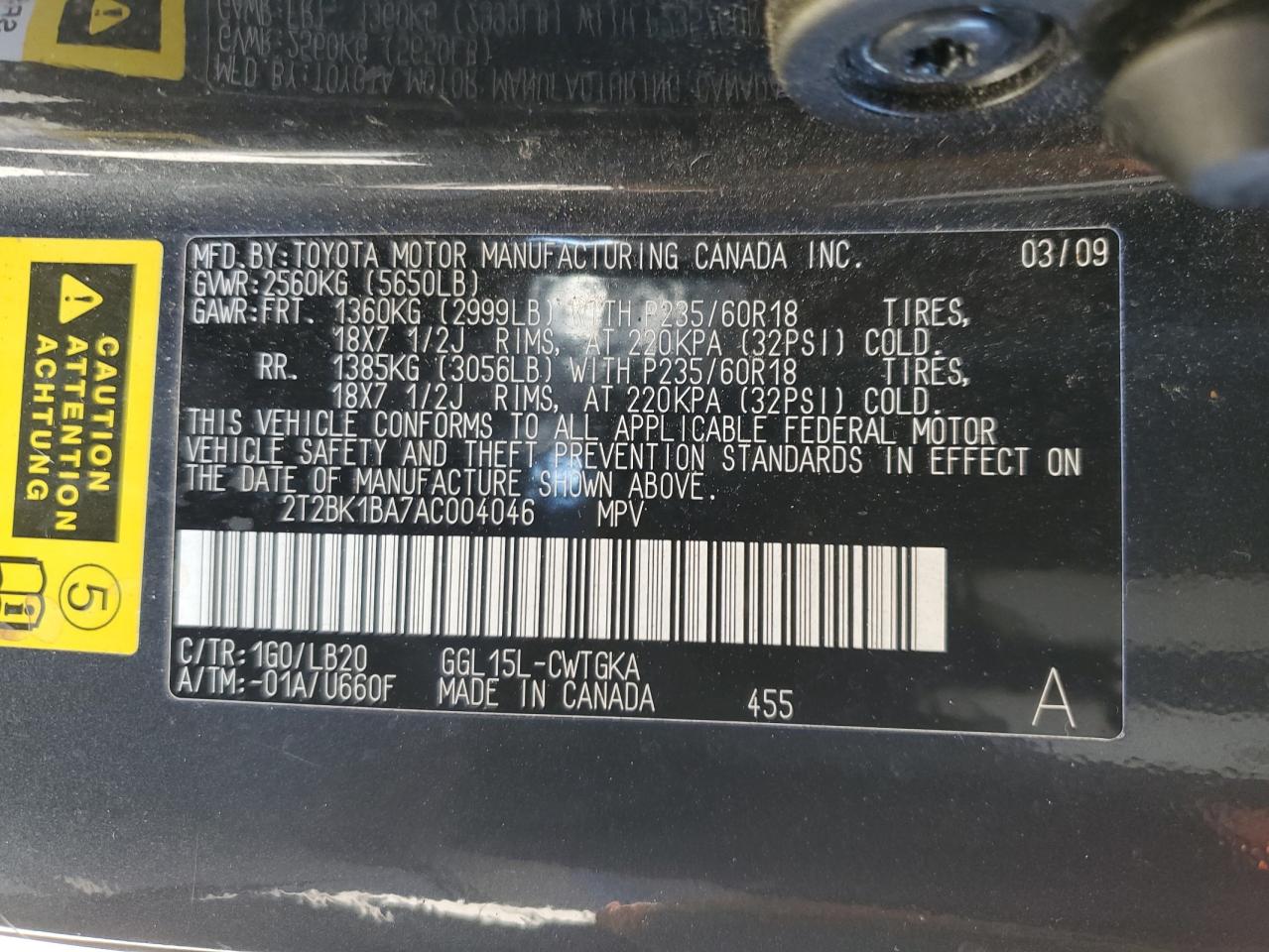 2T2BK1BA7AC004046 2010 Lexus Rx 350