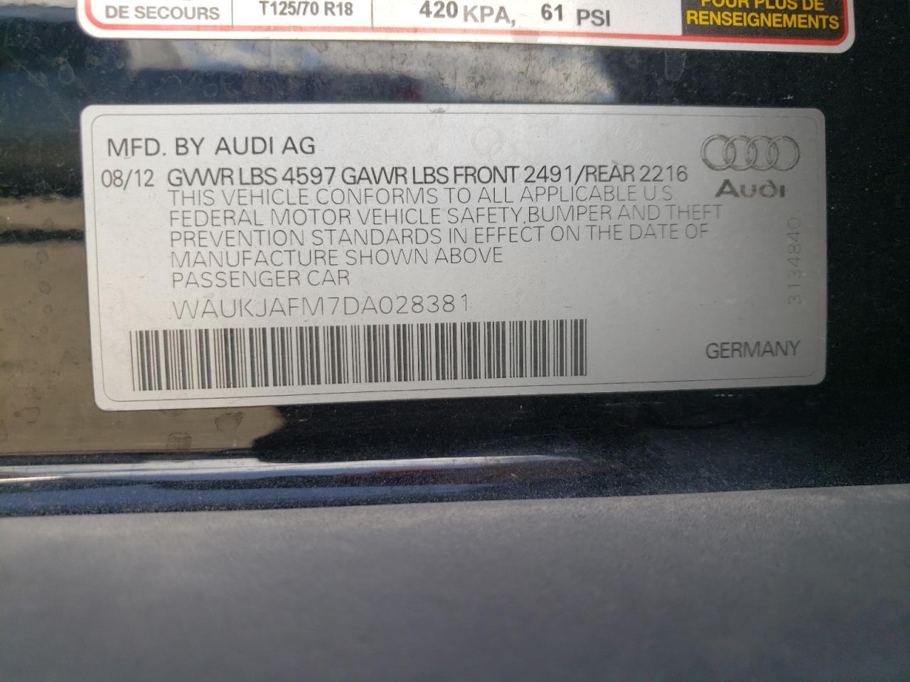 2013 Audi A3 Premium Plus VIN: WAUKJAFM7DA028381 Lot: 72477704