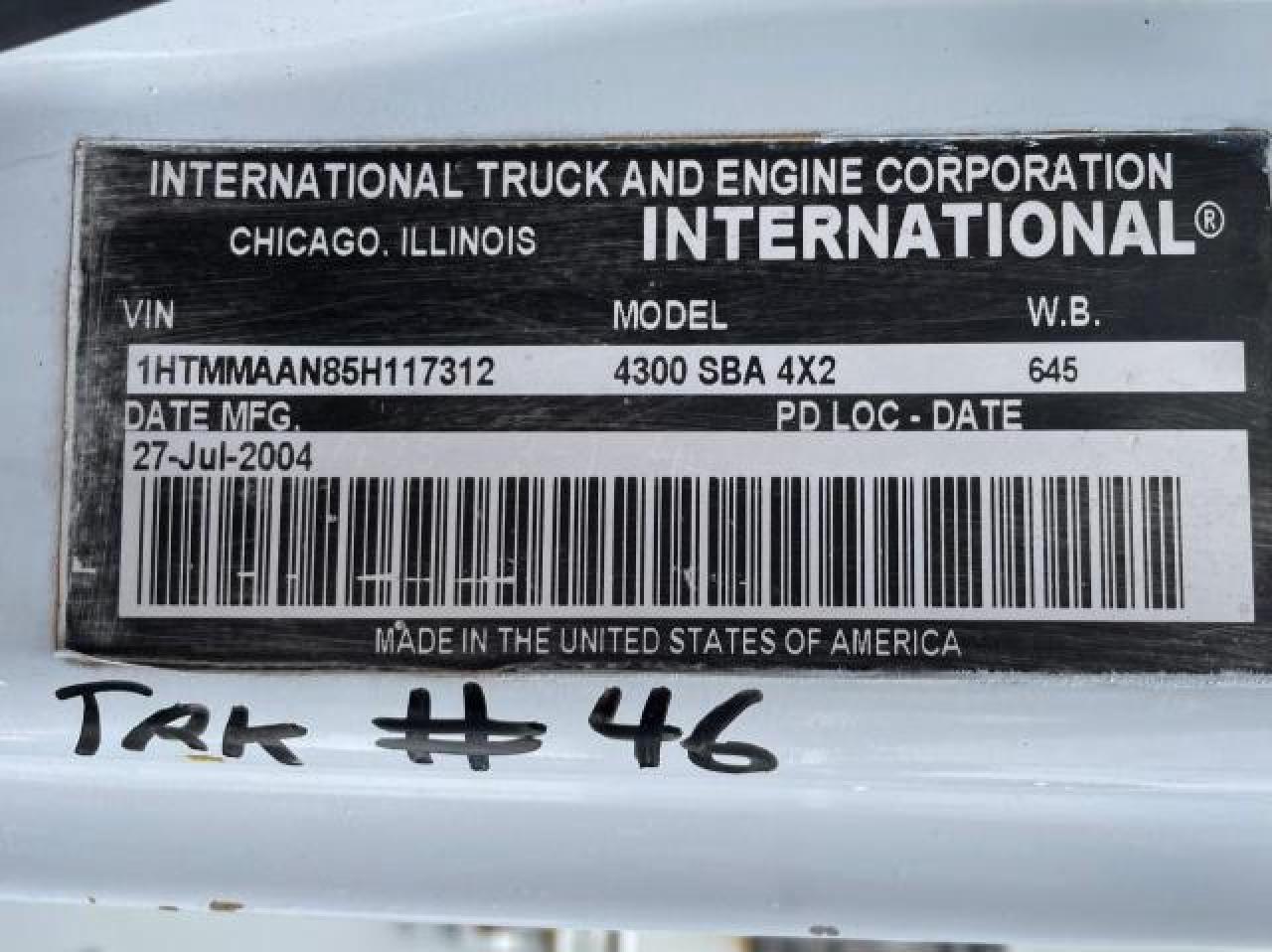 2005 International 4000 4300 VIN: 1HTMMAAN85H117312 Lot: 71850304