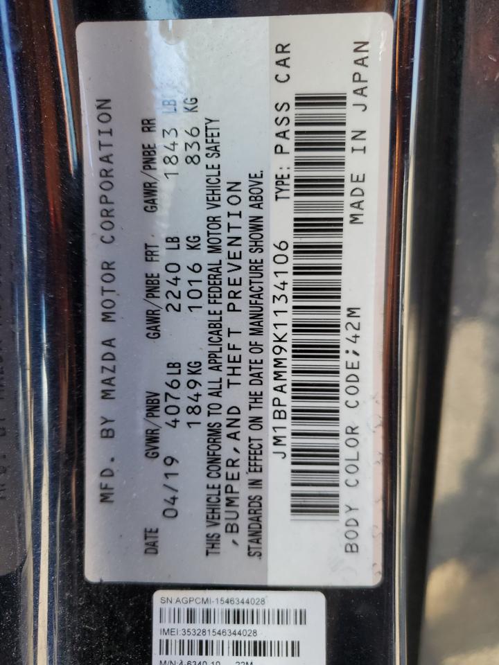 2019 Mazda 3 Preferred VIN: JM1BPAMM9K1134106 Lot: 71805114