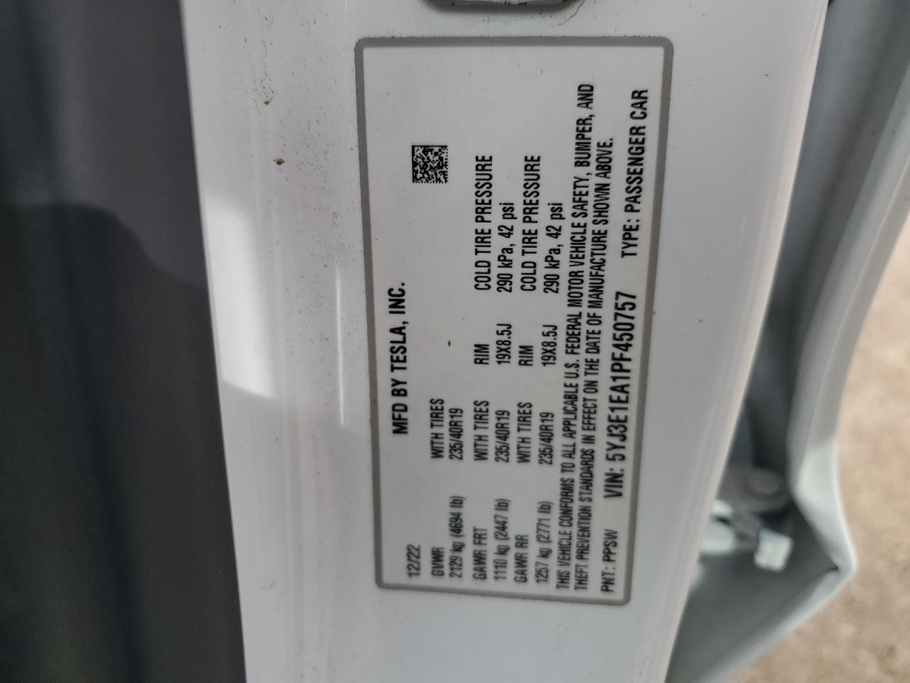 5YJ3E1EA1PF450757 2023 Tesla Model 3