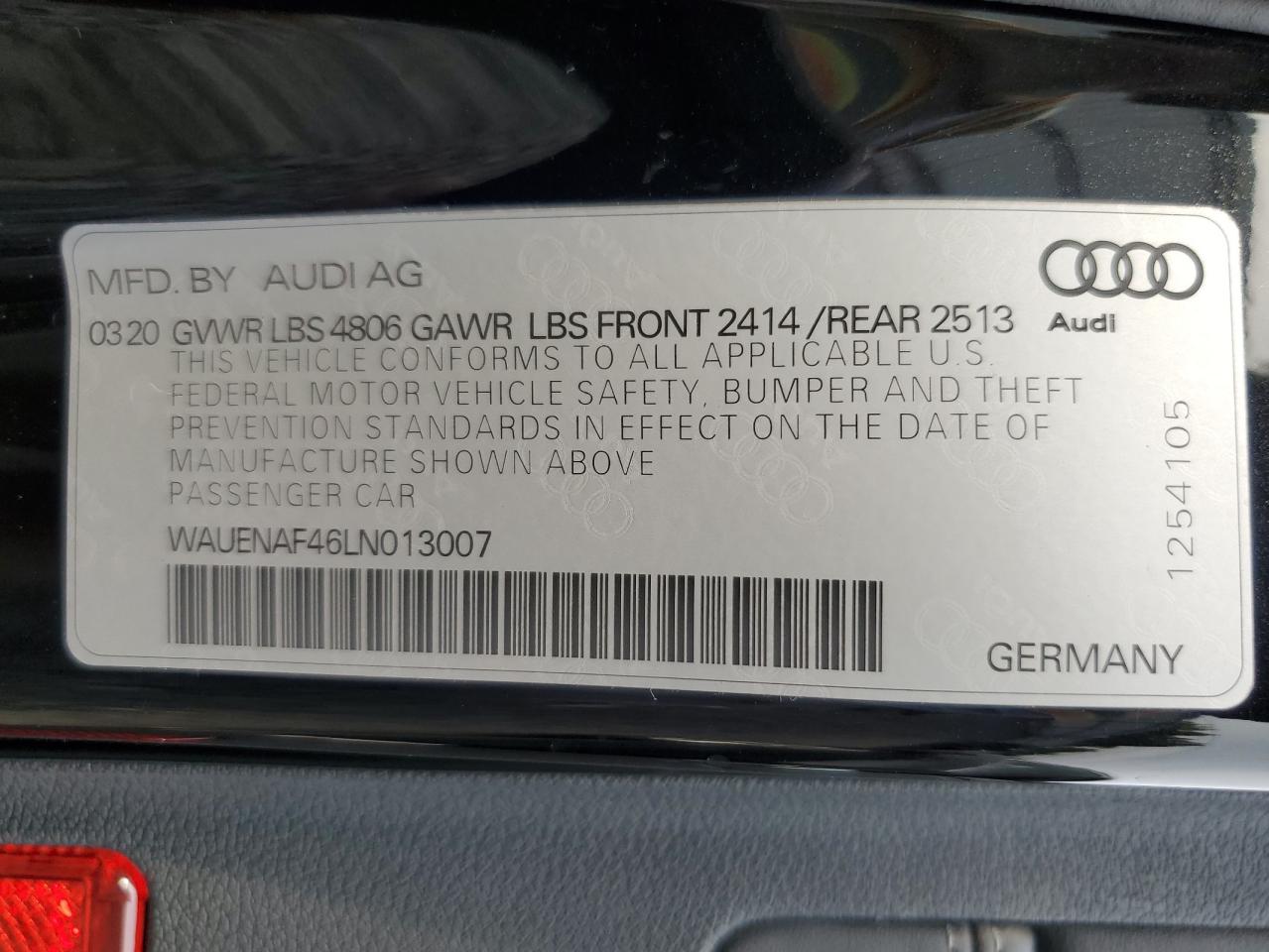 WAUENAF46LN013007 2020 Audi A4 Premium Plus