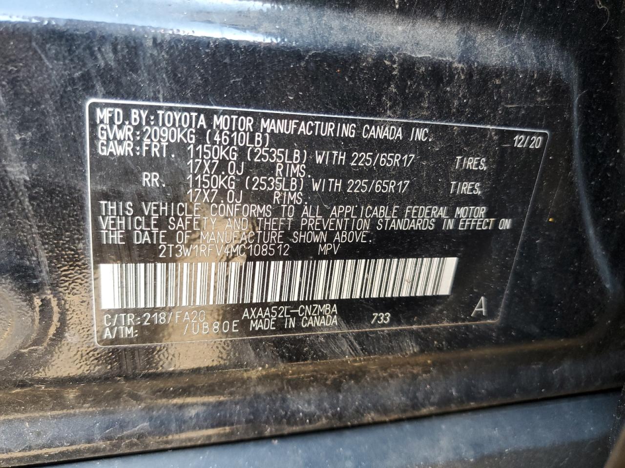 2T3W1RFV4MC108512 2021 Toyota Rav4 Xle