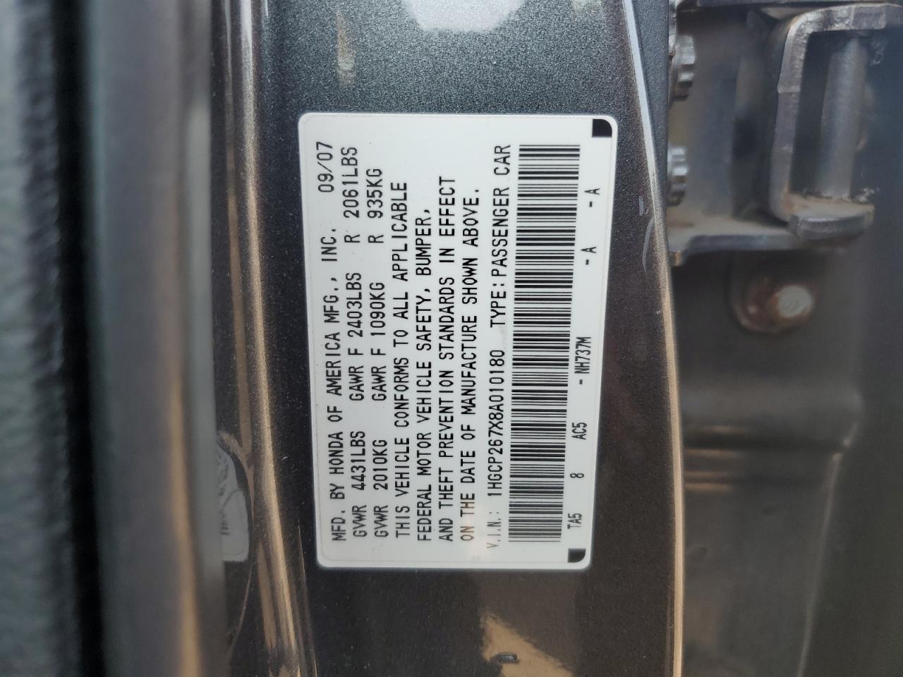 1HGCP267X8A010180 2008 Honda Accord Ex