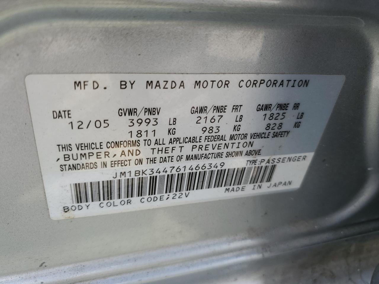 JM1BK344761466349 2006 Mazda 3 Hatchback