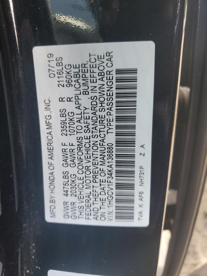 1HGCV1F34KA136880 2019 Honda Accord Sport