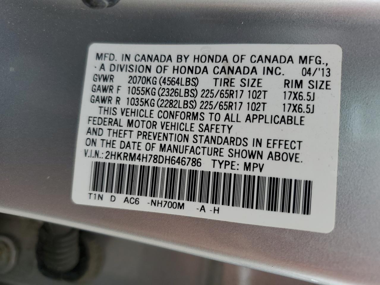 2HKRM4H78DH646786 2013 Honda Cr-V Exl