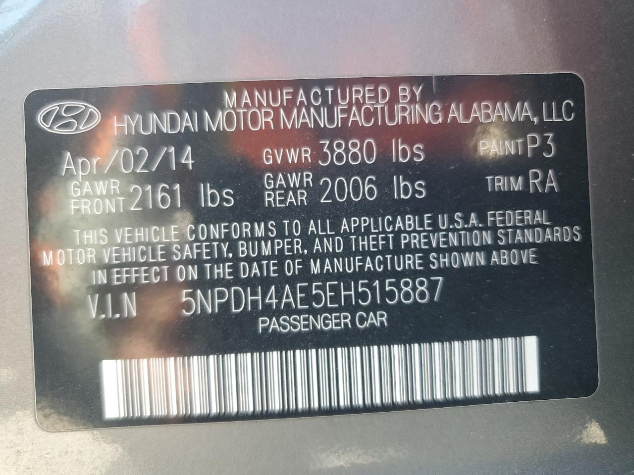 5NPDH4AE5EH515887 2014 Hyundai Elantra Se