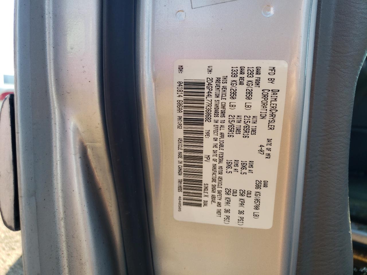 2D4GP44L77R360682 2007 Dodge Grand Caravan Sxt