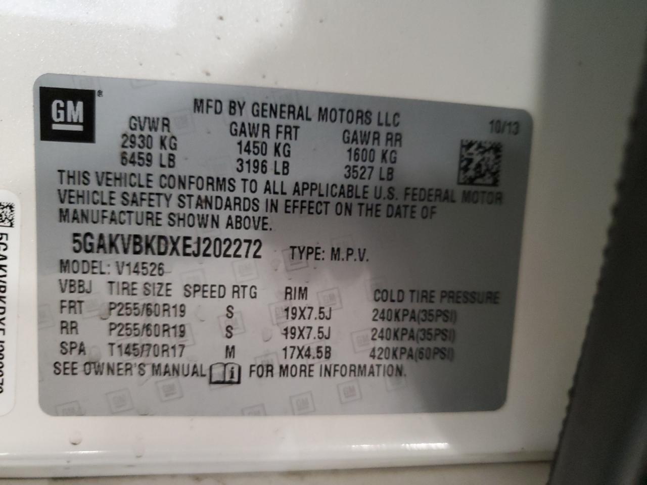 5GAKVBKDXEJ202272 2014 Buick Enclave