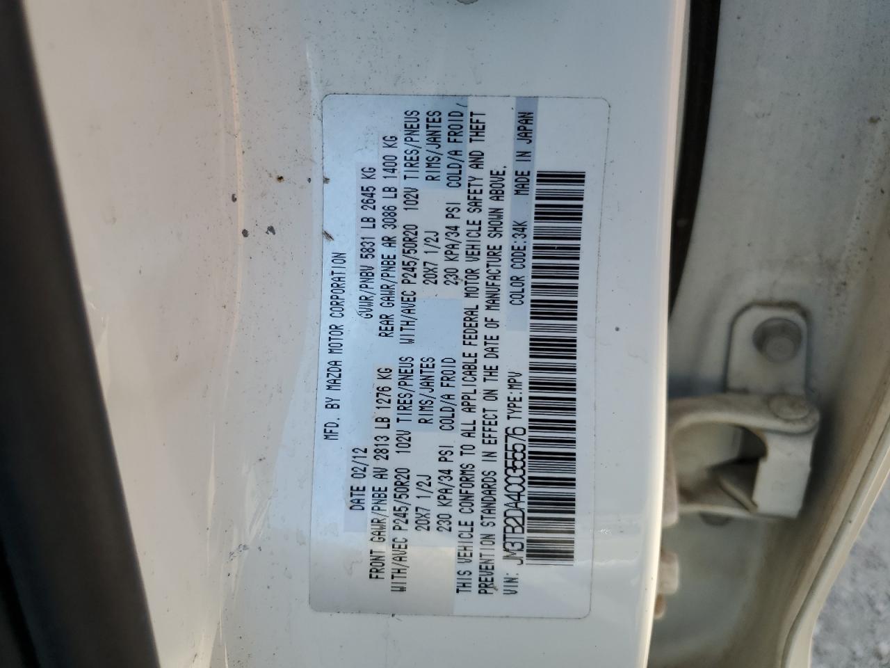 JM3TB2DA4C0355576 2012 Mazda Cx-9