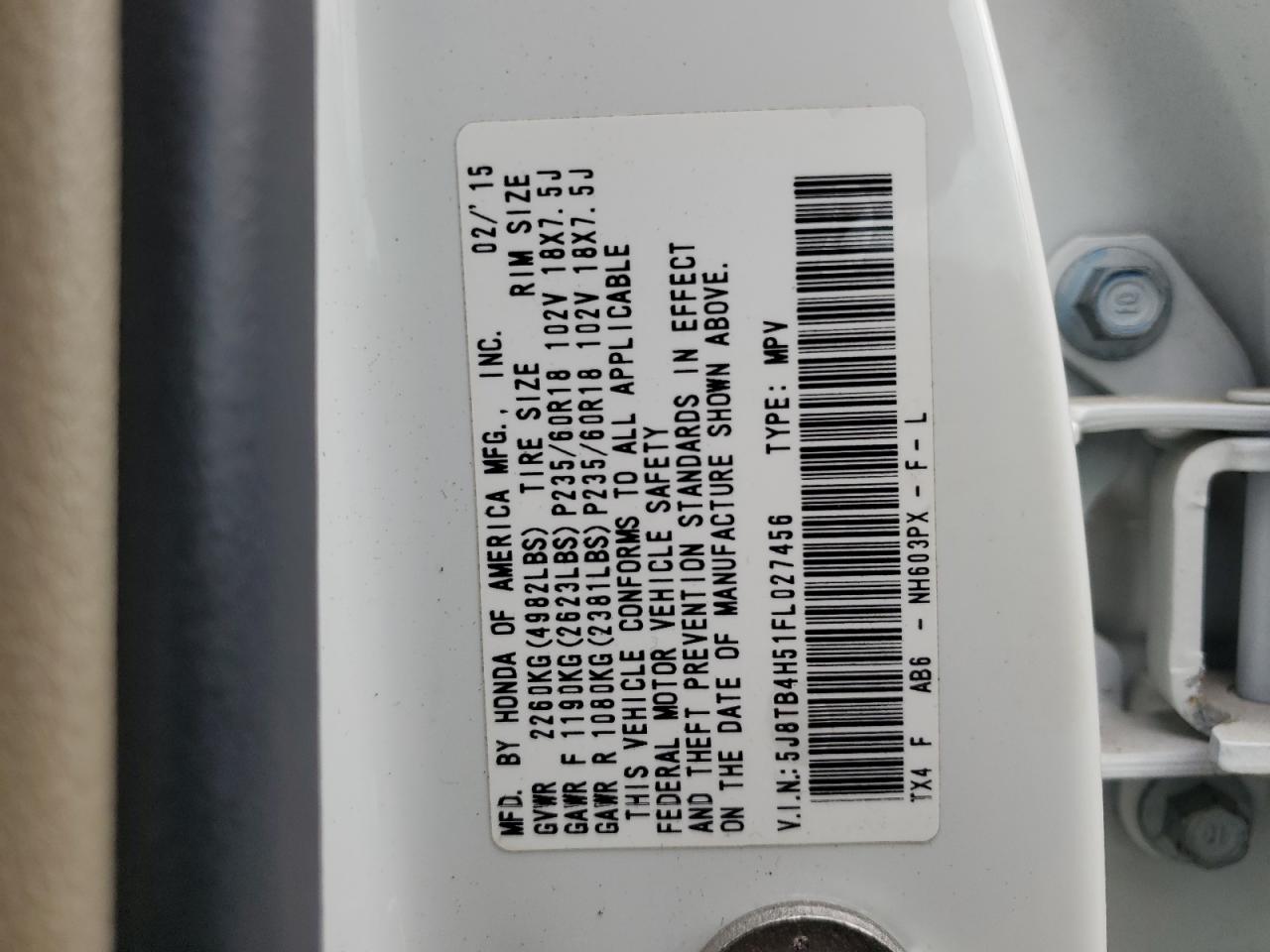 5J8TB4H51FL027456 2015 Acura Rdx Technology