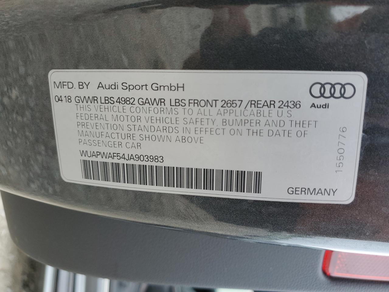 WUAPWAF54JA903983 2018 Audi Rs5