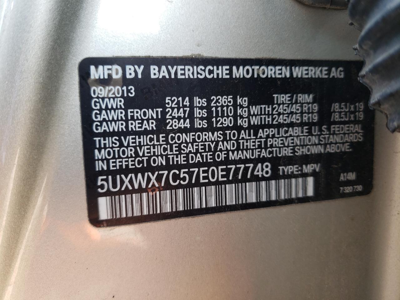 5UXWX7C57E0E77748 2014 BMW X3 xDrive35I