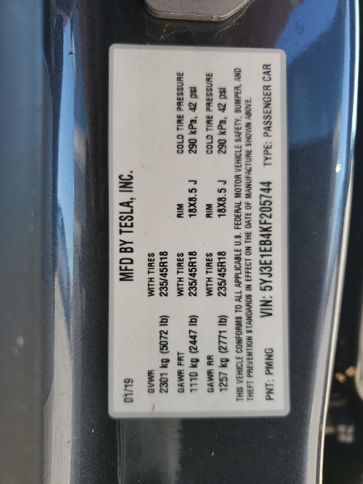 5YJ3E1EB4KF205744 2019 Tesla Model 3