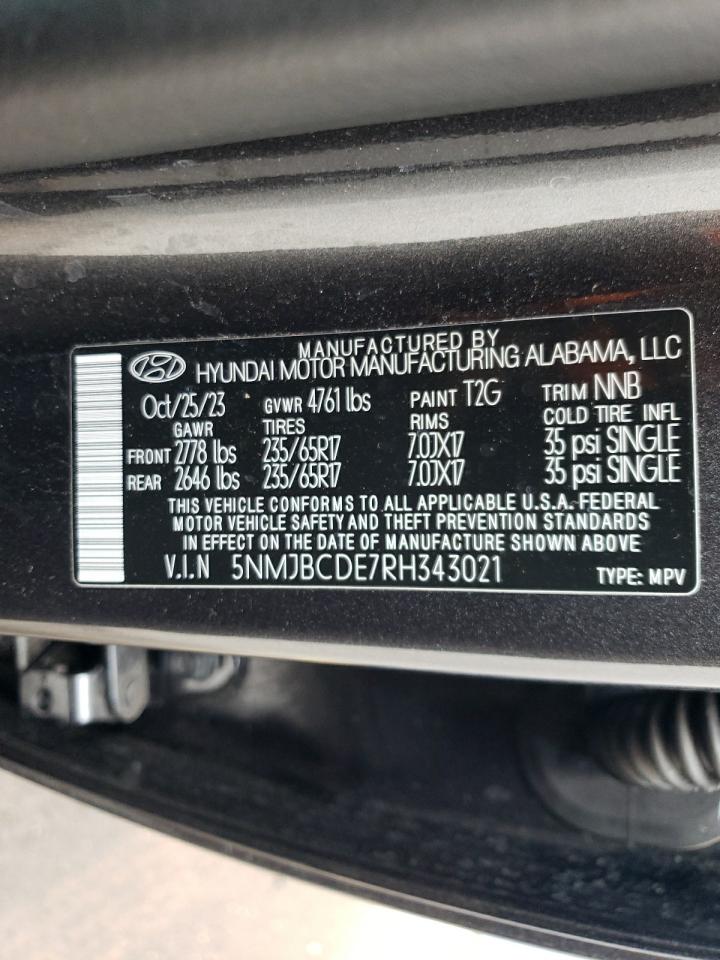 2024 Hyundai Tucson Sel VIN: 5NMJBCDE7RH343021 Lot: 72144164