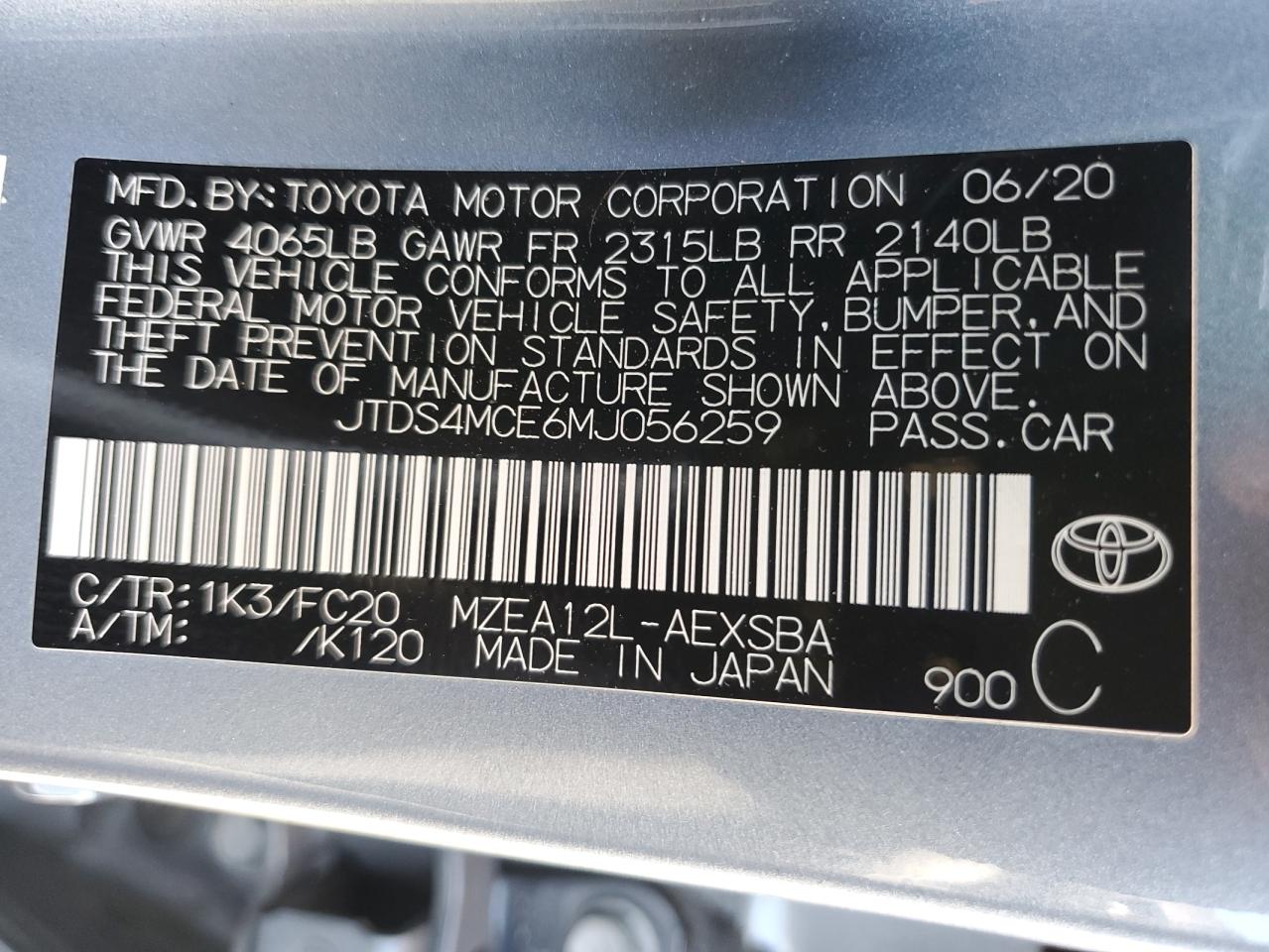 JTDS4MCE6MJ056259 2021 Toyota Corolla Se