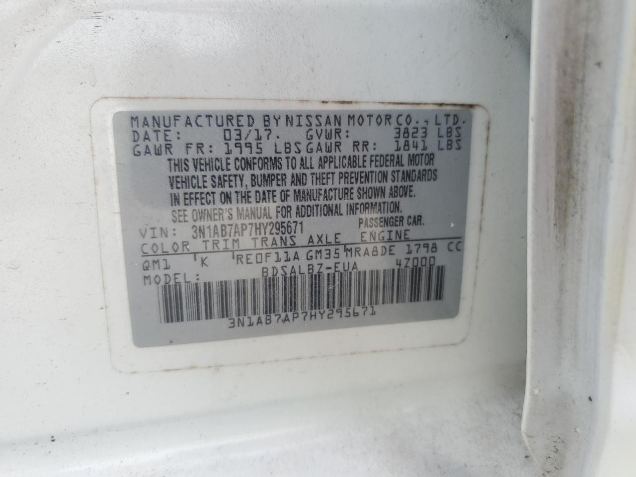 3N1AB7AP7HY295671 2017 Nissan Sentra S