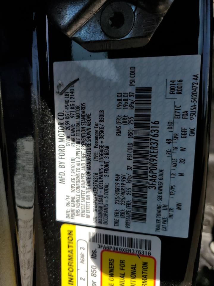 3FA6P0K9XER376316 2014 Ford Fusion Titanium