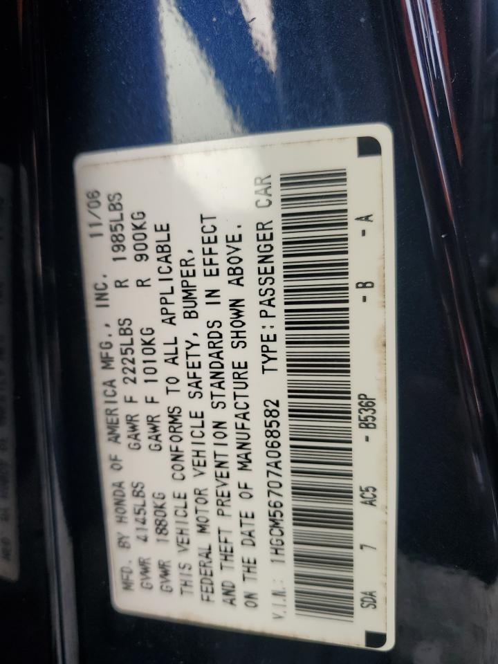 1HGCM56707A068582 2007 Honda Accord Ex