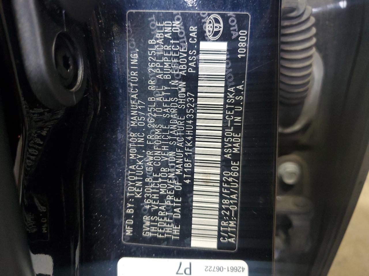 4T1BF1FK4HU435237 2017 Toyota Camry Le