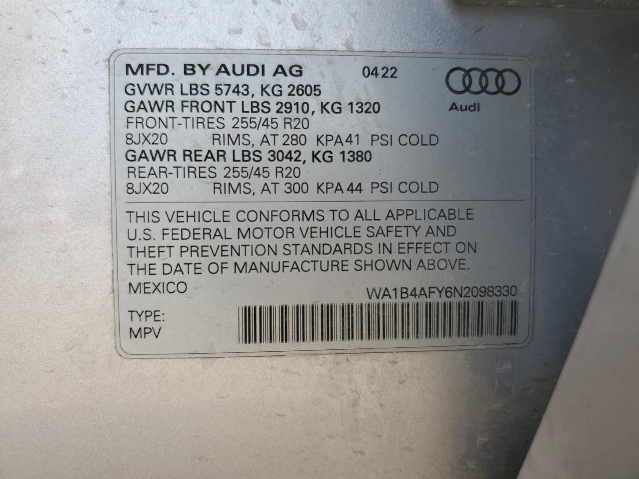 WA1B4AFY6N2098330 2022 Audi Sq5 Premium Plus