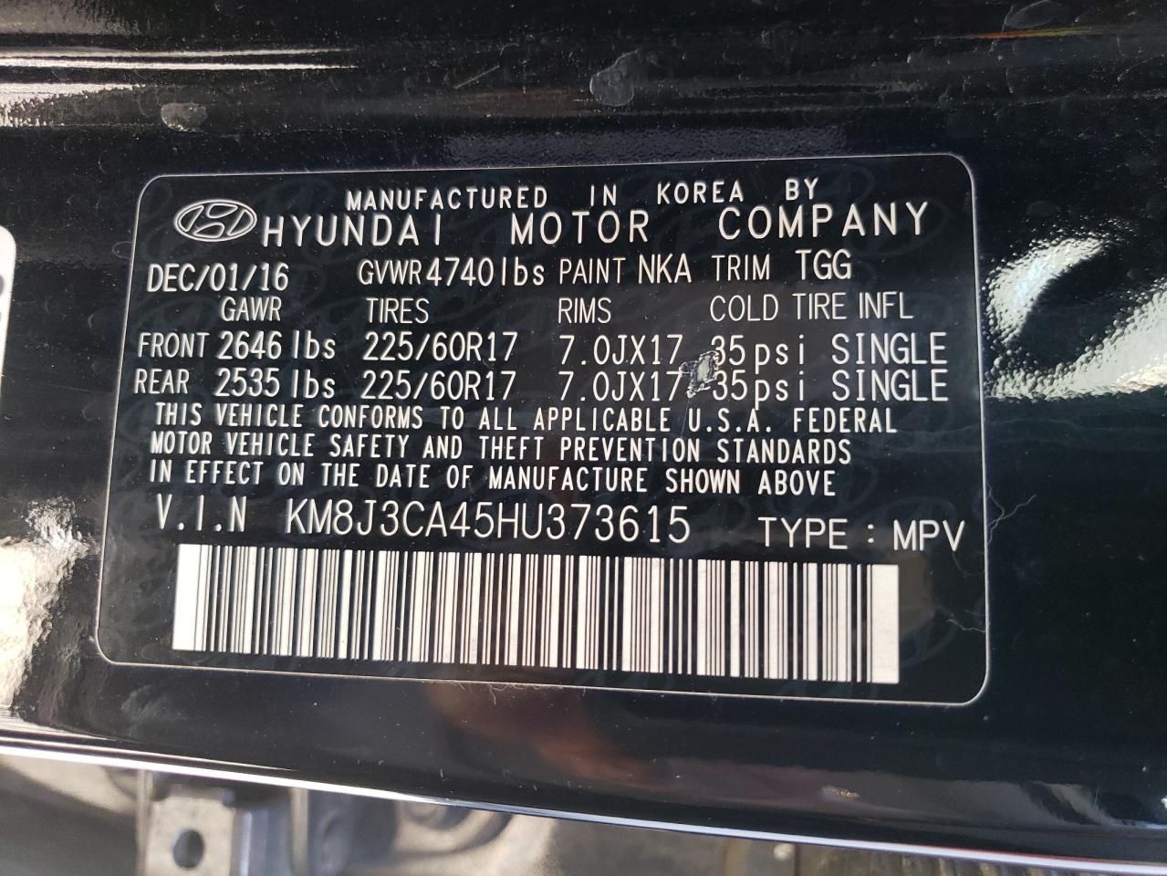 KM8J3CA45HU373615 2017 Hyundai Tucson Limited