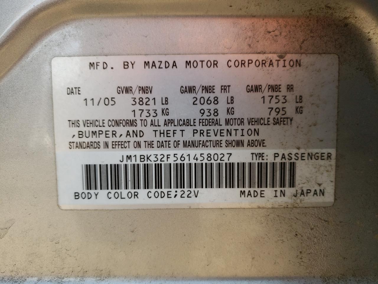 JM1BK32F561458027 2006 Mazda 3 I