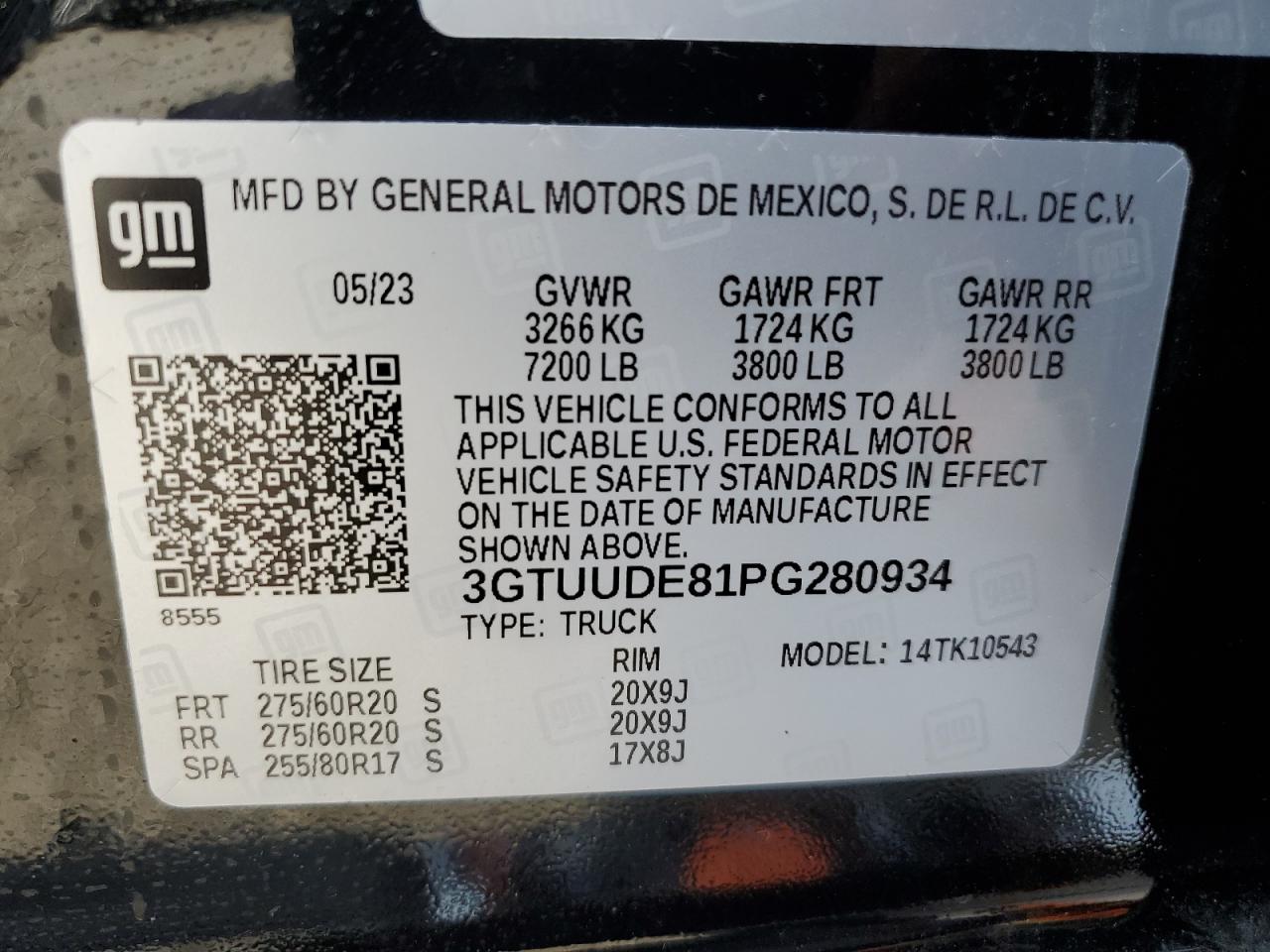 2023 GMC Sierra K1500 Slt VIN: 3GTUUDE81PG280934 Lot: 70588124