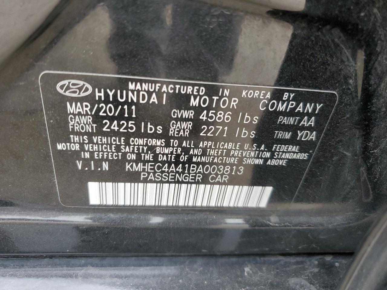 KMHEC4A41BA003813 2011 Hyundai Sonata Hybrid