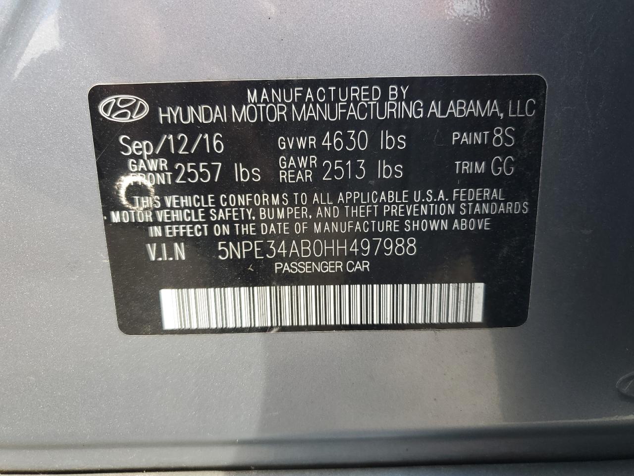 5NPE34AB0HH497988 2017 Hyundai Sonata Sport