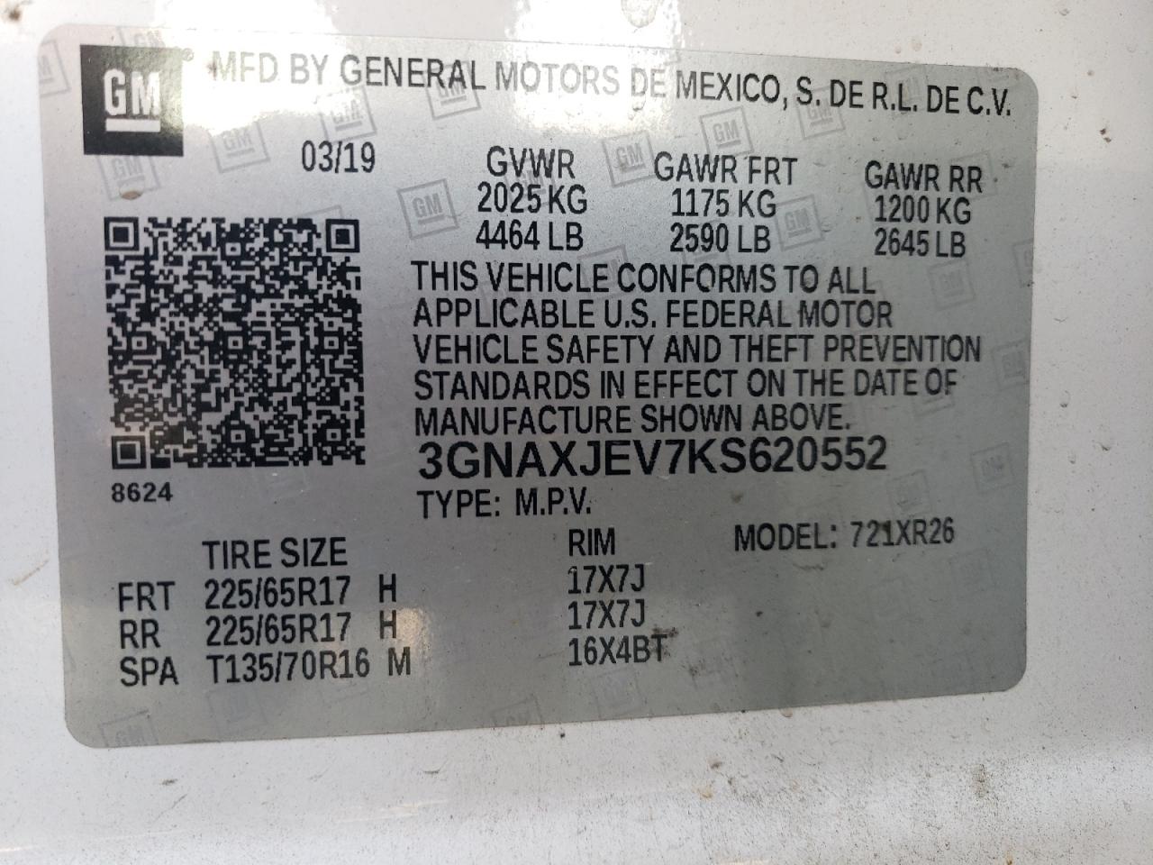 3GNAXJEV7KS620552 2019 CHEVROLET EQUINOX - Image 13