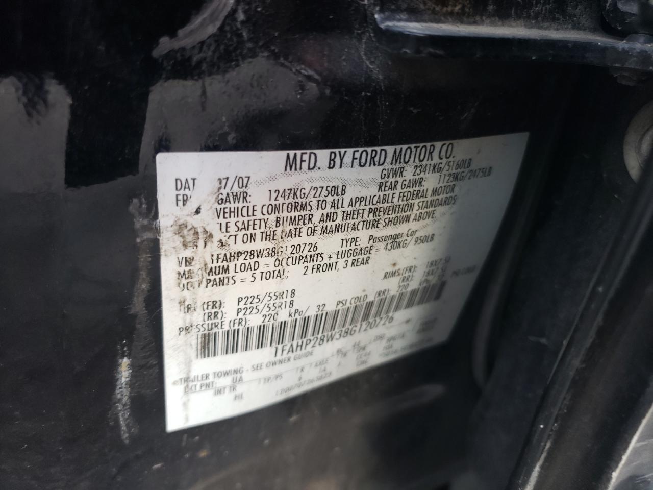 1FAHP28W38G120726 2008 Ford Taurus Limited