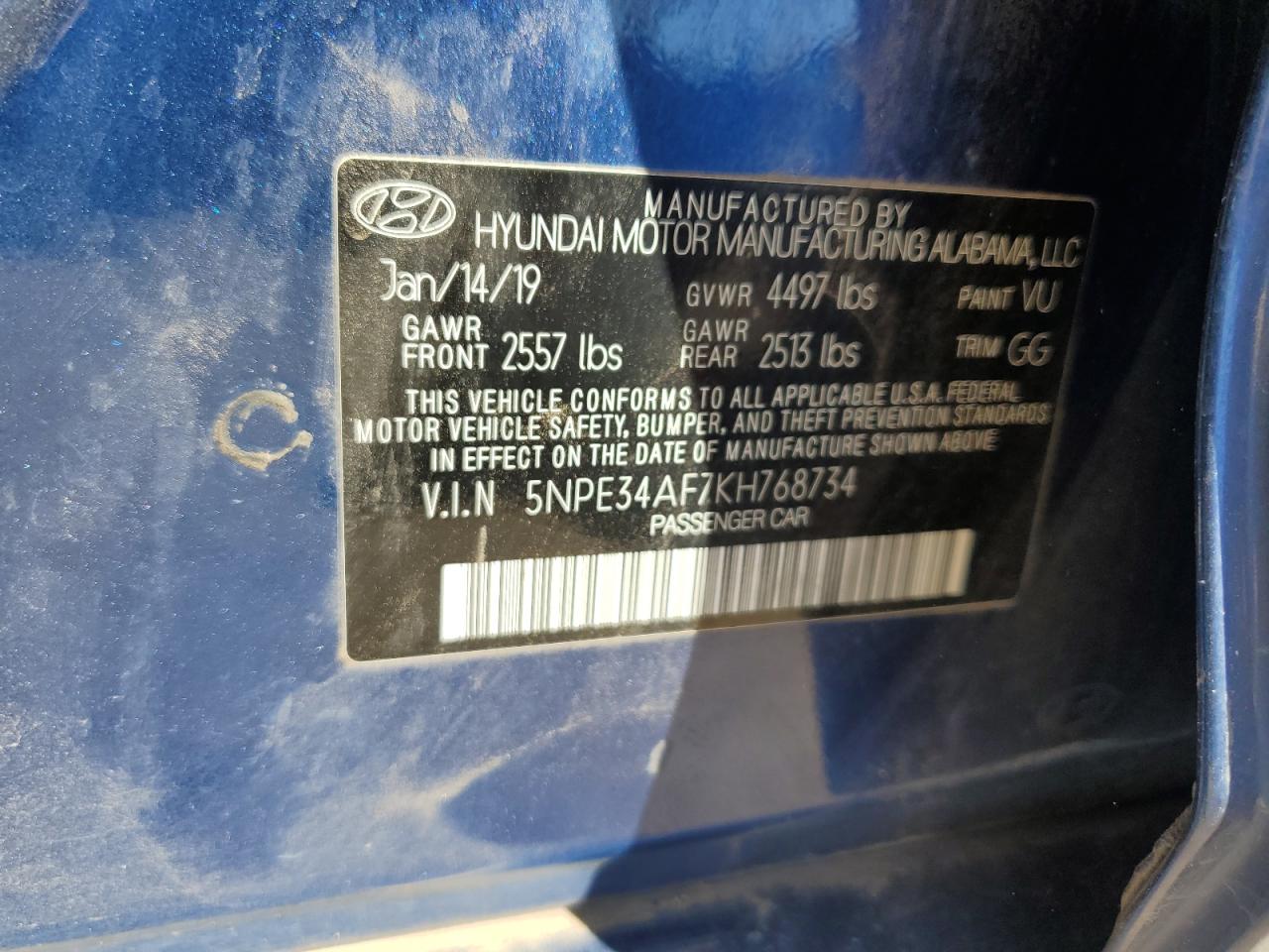 5NPE34AF7KH768734 2019 Hyundai Sonata Limited