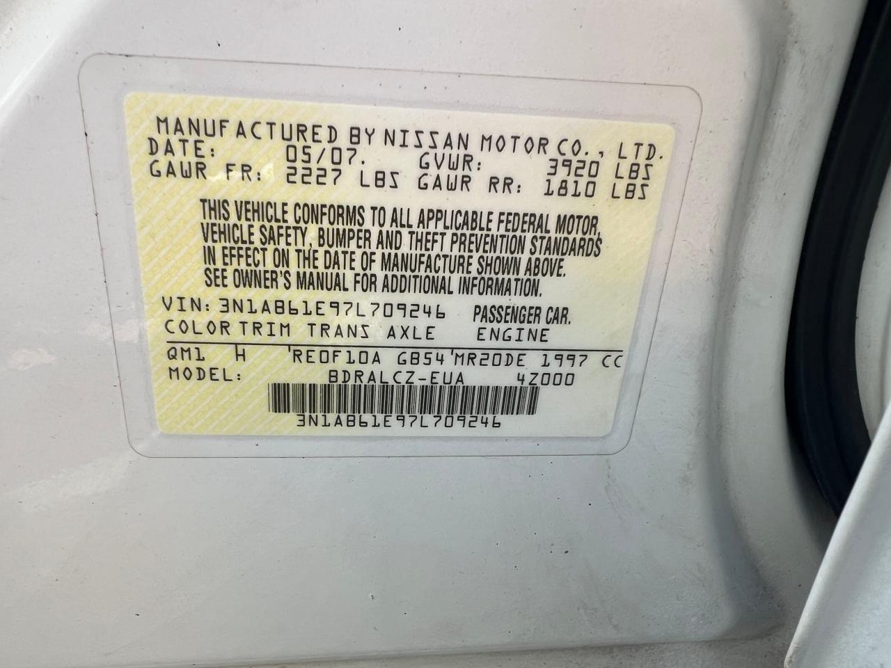 3N1AB61E97L709246 2007 Nissan Sentra 2.0