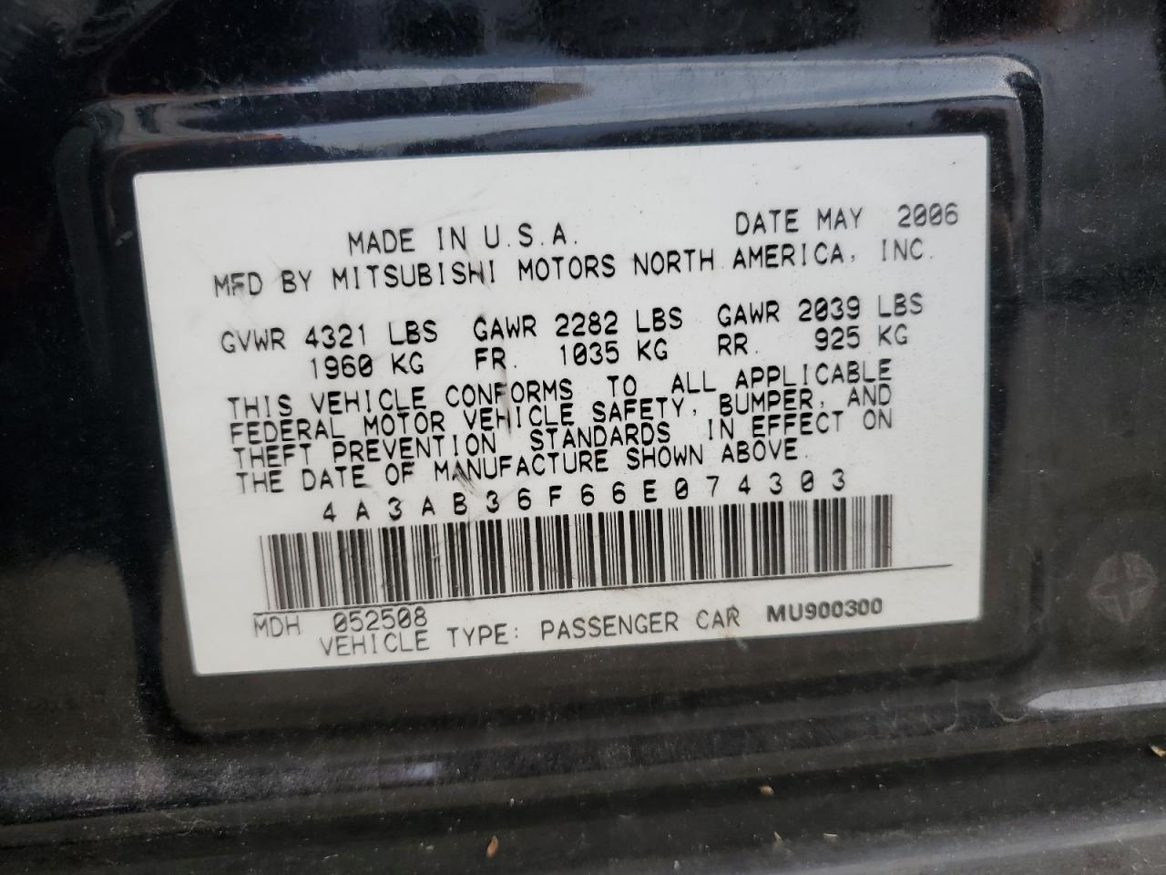 4A3AB36F66E074303 2006 Mitsubishi Galant Es Medium