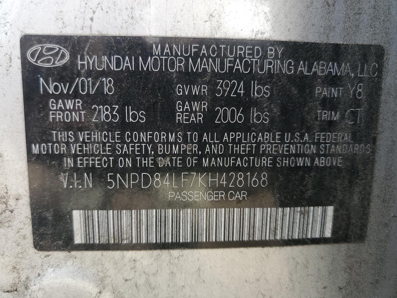 5NPD84LF7KH428168 2019 Hyundai Elantra Sel