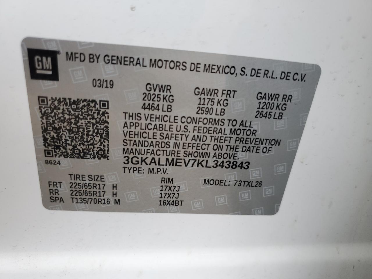 3GKALMEV7KL343843 2019 GMC Terrain Sle