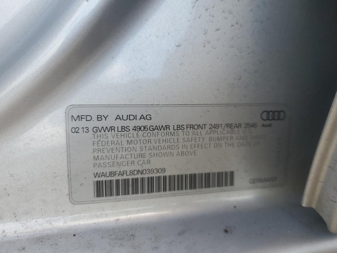 VIN WAUBFAFL8DN039309 2013 AUDI A4 no.12