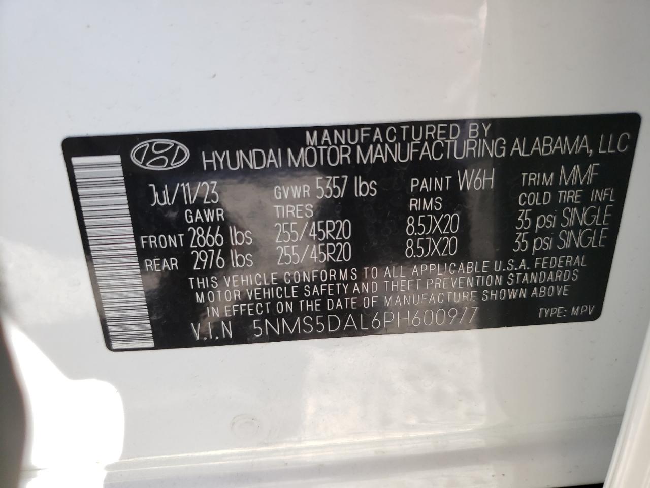 2023 Hyundai Santa Fe Calligraphy VIN: 5NMS5DAL6PH600977 Lot: 69536954