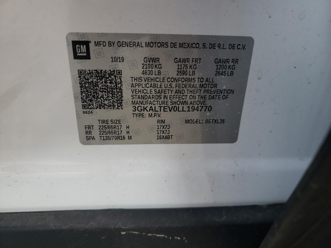 3GKALTEV0LL194770 2020 GMC Terrain Sle