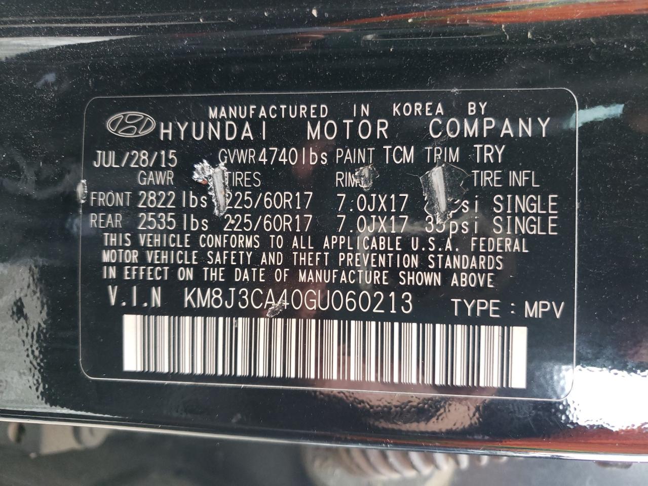 KM8J3CA40GU060213 2016 Hyundai Tucson Limited