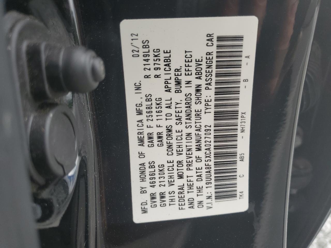 19UUA8F5XCA027092 2012 Acura Tl