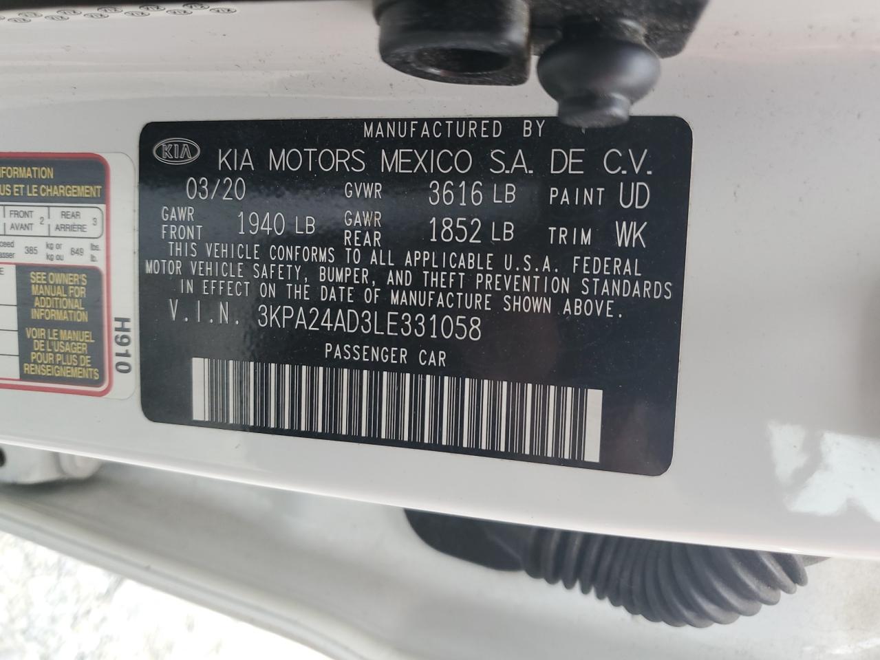 2020 Kia Rio Lx VIN: 3KPA24AD3LE331058 Lot: 71578024