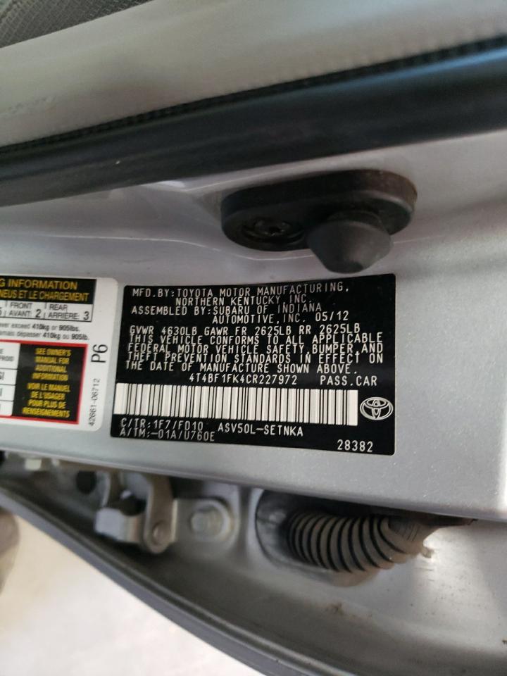 4T4BF1FK4CR227972 2012 Toyota Camry Base