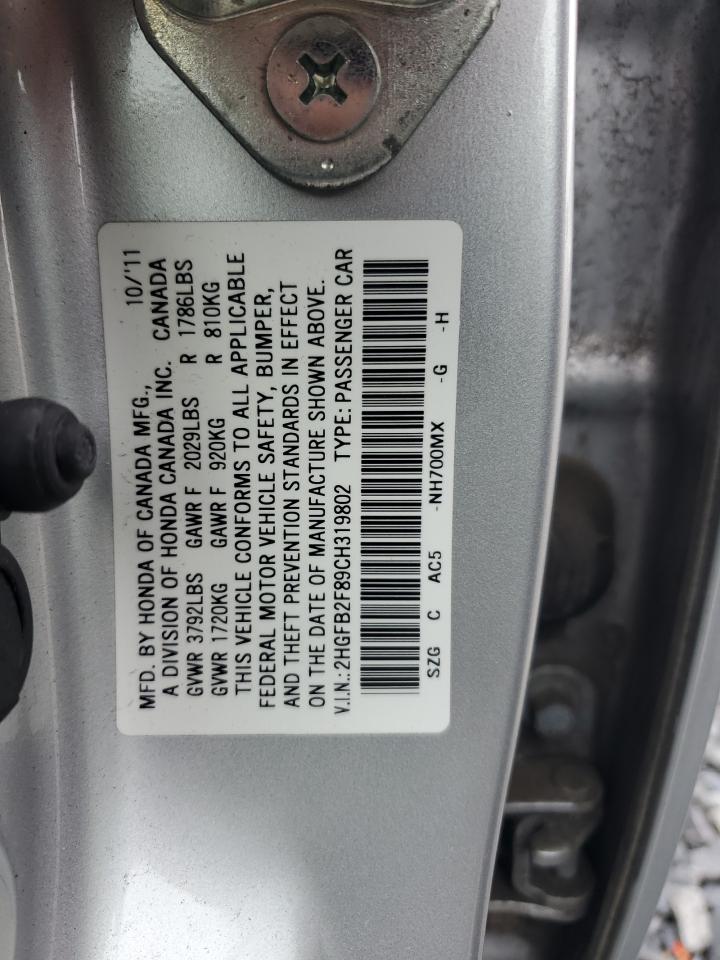 2HGFB2F89CH319802 2012 Honda Civic Ex