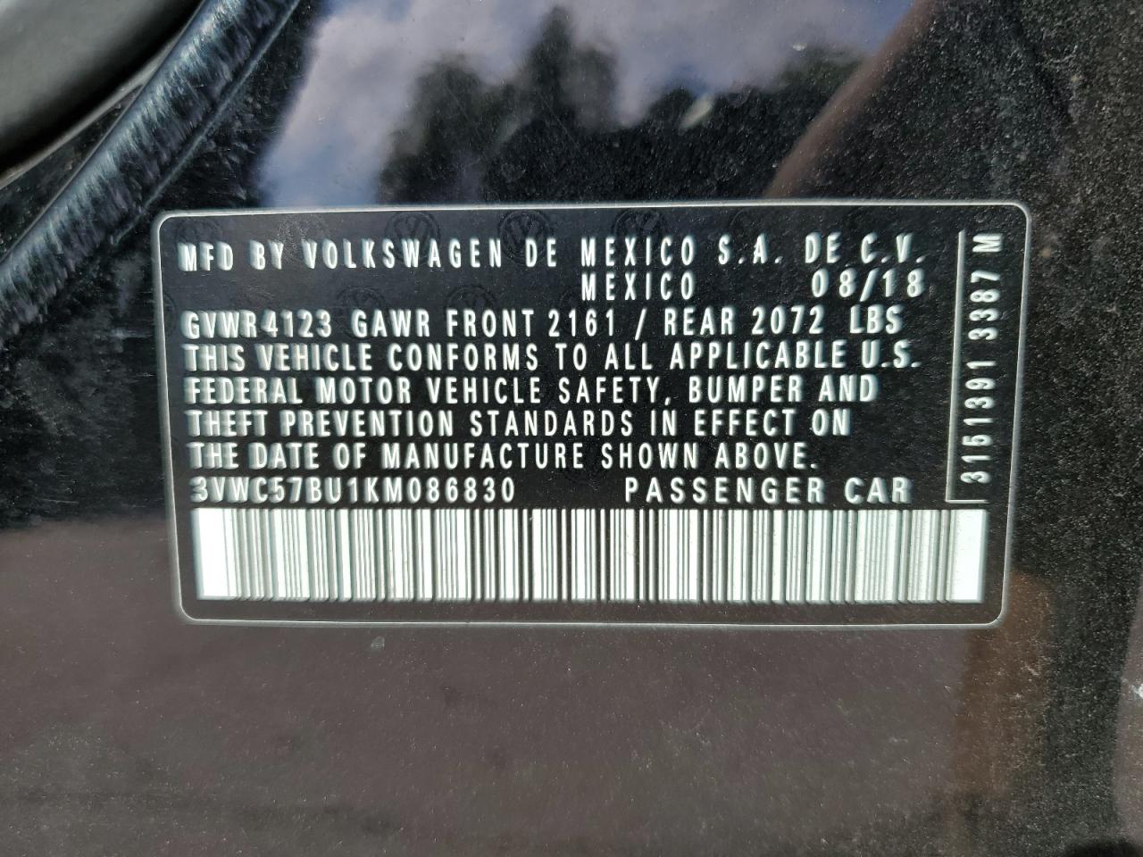 3VWC57BU1KM086830 2019 Volkswagen Jetta S