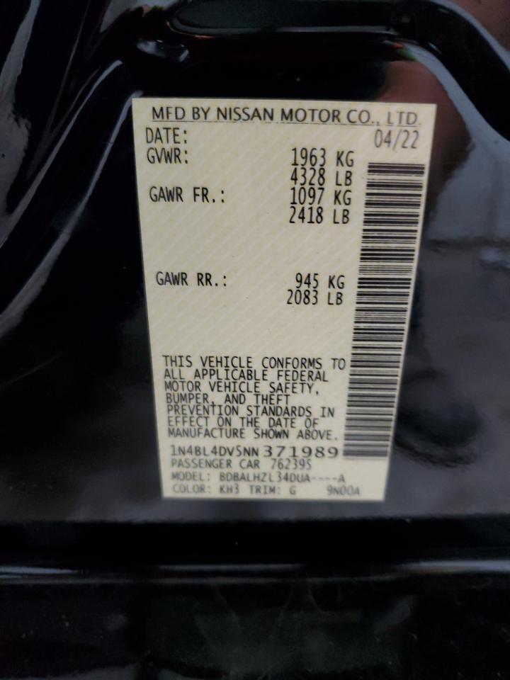 2022 Nissan Altima Sv VIN: 1N4BL4DV5NN371989 Lot: 71408234