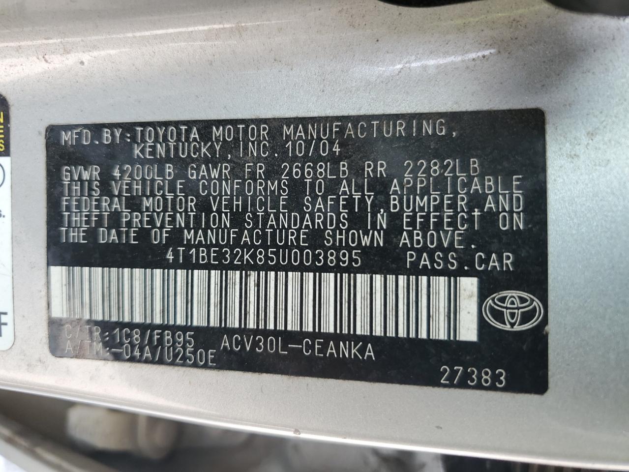 4T1BE32K85U003895 2005 Toyota Camry Le